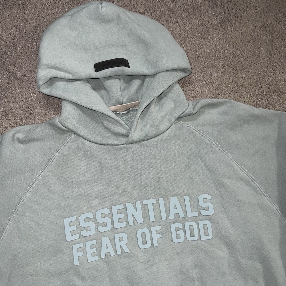 Essentials Fear of God Men's Green Pullover Hoodie Logo Pockets Size L